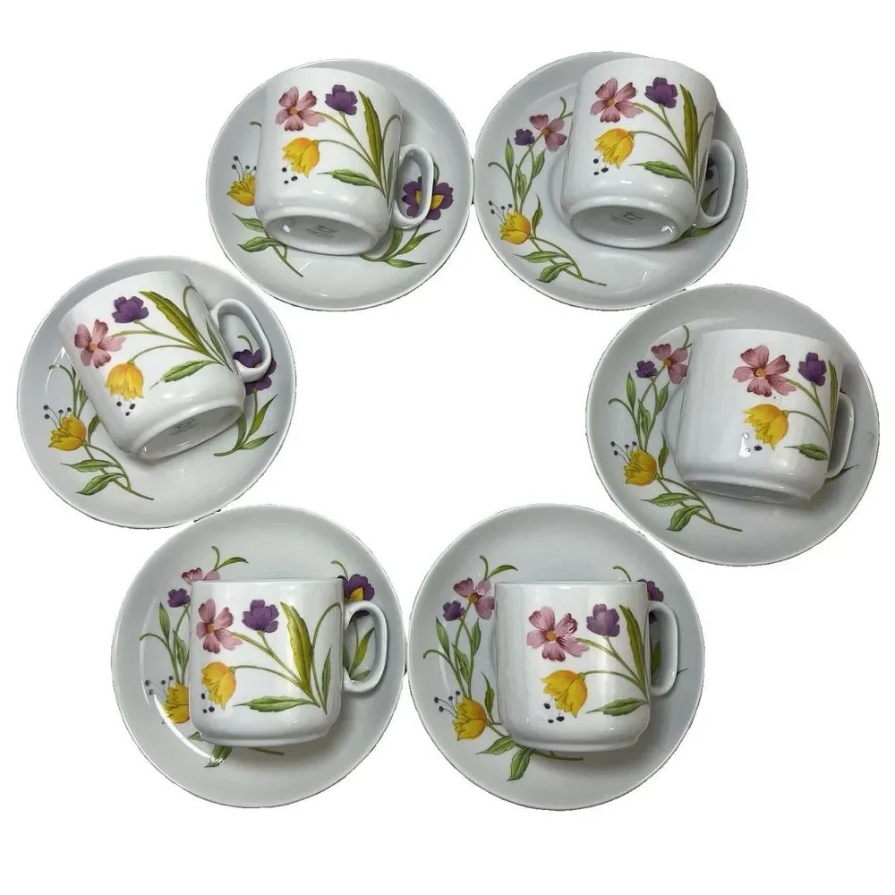 12 pcs Vintage Tognana Italy Espresso Porcelain Coffee Cups & Saucers Floral
